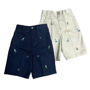 NWOT (2) Pairs of Embroidered Boys Shorts Navy & Khaki Size 6 Nautical Golf